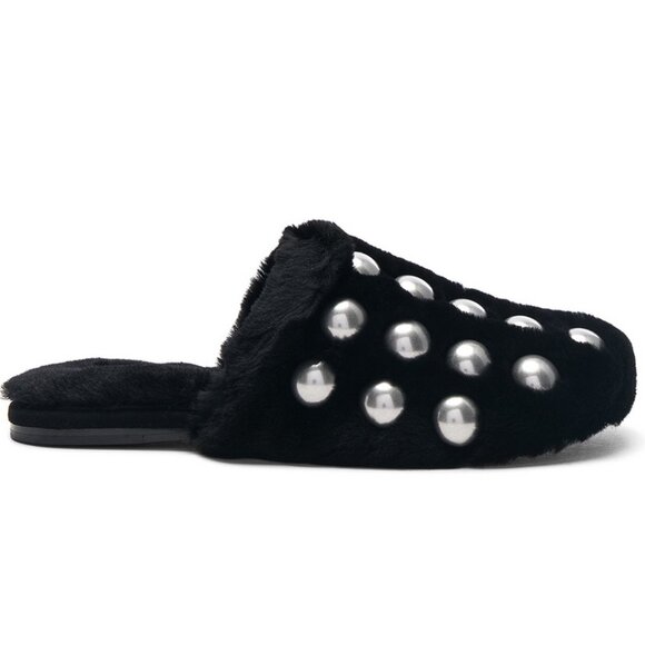 NEW Alexander Wang Amelia Shearling Slippers w Silver Studs | Designer Luxe Cozy - Picture 1 of 14